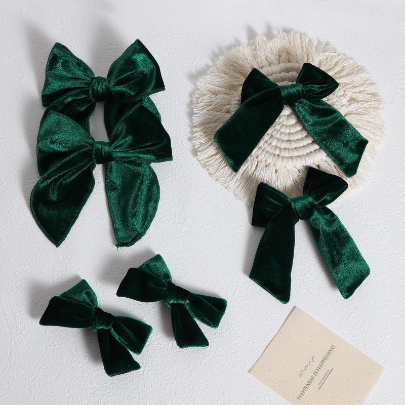 Miroksh Christmas Dark Green Velvet Fable Hair Bows for Girls 3 Sizes Long and Basic 5"& 3.5"&4" Ponytail Knot Bows Alligator Clips, Toddler Teens Women Velvet Hair Accessories Xmas Gift - Image 3